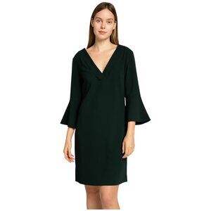 Amanda Uprichard Large Dark Green V Neck Long Bell Sleeve Dress